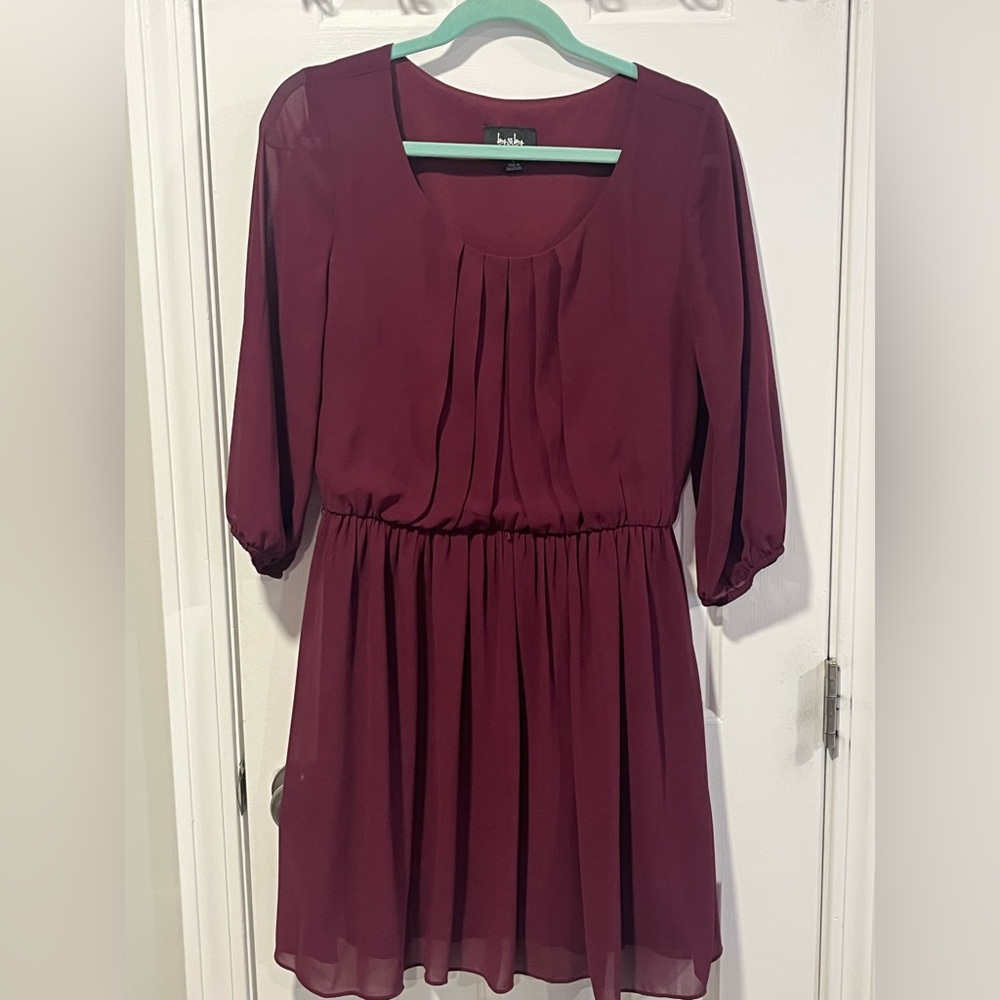 By & by Burgundy Three Quarter Sleeve Dress